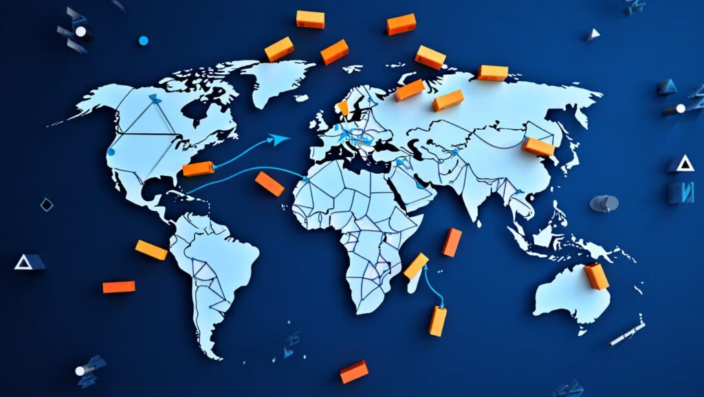 Weltkarte mit Warenbewegungen