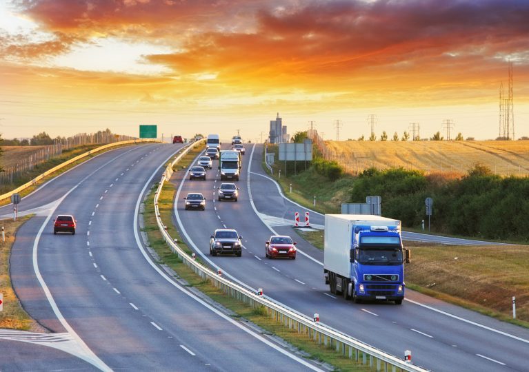 Highway transportation with cars and trucks Highway transportation with cars and trucks